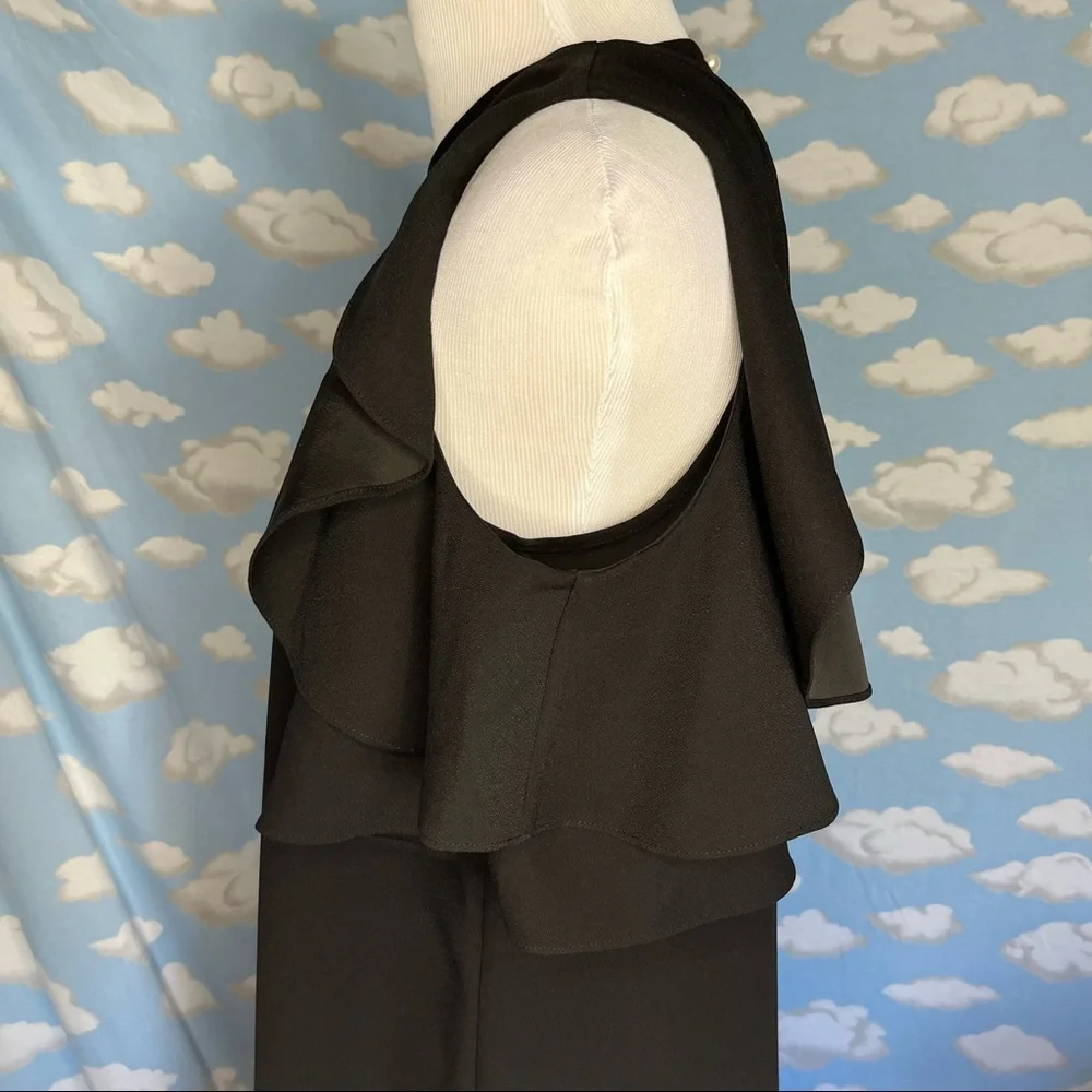 Kate Spade Cold Shoulder Ruffled Sleeveless Shift Dress Black‎ Small Y2K Prep
